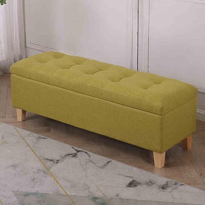 Opbergbank - Voetenbank met opbergruimte - Woonruimte organiseren - Stabiel houten frame - 110x40x42cm - Groen