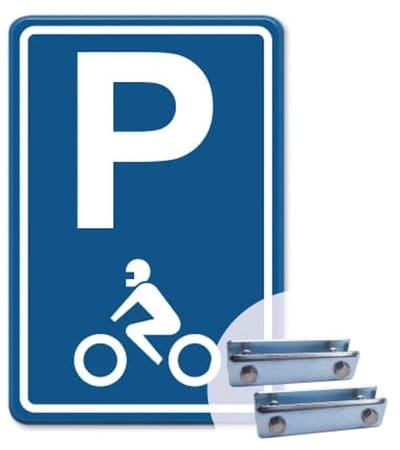 Parkeerbord Motor - blauw - Weerbestendig Aluminium - 30x45 cm - Bevestiging: Met hekbeugels (voor spijlen- of gaashek)
