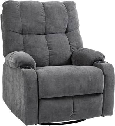 HOMCOM relaxfauteuil met bekerhouder en schommelfunctie - Relaxstoel - Tv-fauteuil - Donkergrijs
