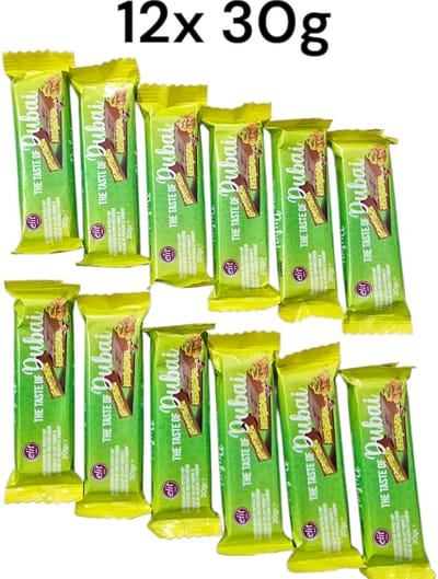 Elit Dubai Chocolade Reep met Kadayıf & Antep Pistachecrème – 12x30g Mini Voordeelpak | Luxe Gevulde Chocolade | Premium Snack & Cadeau