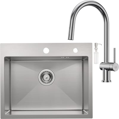 CECIPA max Spoelbak 55x45CM - Spoelbak Keuken Met Keukenkraan Met Uittrekbare Uitloop - Spoelbak Met Kraangat - Enkele spoelbakken RVS - Spoelbakken Keuken – Spoelbakken met Afvoer