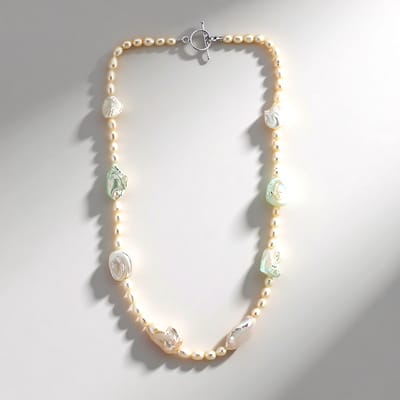 Cavill - Zilveren Halsketting 925 Sterling Zilver Gerhodineerd - Elegante Keshi Parel 1 1g - Witte Zoetwaterparels - Fancy Slijpsel 45 cm