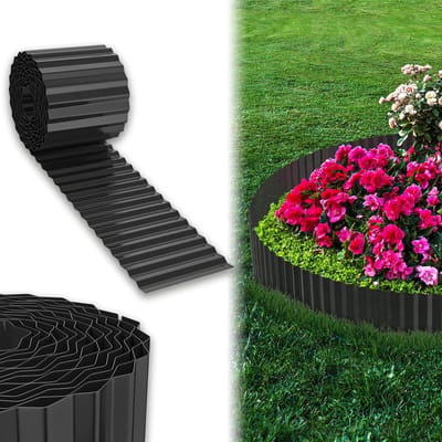 Grasrand Metaal - Bloembed Begrenzing - Tuin Afbakenen - Flexibel En Aanpasbaar - 5 Meter Lang 18 Cm - Zwart