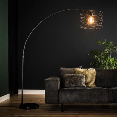 PS-Collection Cosmic Curl Booglamp - 45x170x192cm - Charcoal - Metaal - vloerlampen woonkamer, vloerlamp zwart, vloerlamp industrieel, vloer lamp, vloerlampen landelijk, staande lampen woonkamer, staande lampen, staande lamp industrieel