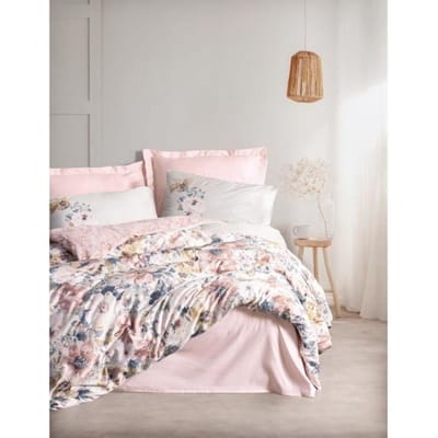 Parure de lit - 1 housse de couette 220 x 240 cm + 2 taies d'oreiller 60 x 60 cm - Satiné 100% coton - Poudre