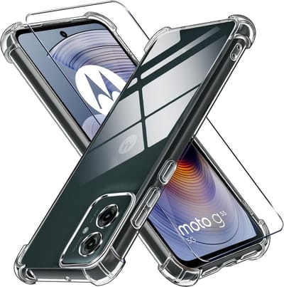 Casemania Hoesje & Glas Geschikt voor Motorola Moto G55 - Transparant - Anti Shock Back Cover - Glazen Screenprotector