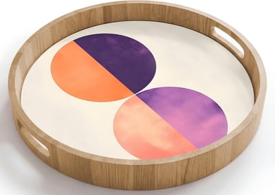 Dienblad rond 40x40 cm - Schootdienblad hout - Abstract - Cirkels - Paars - Borrelplank rechthoek - Plateau houten dienbladen