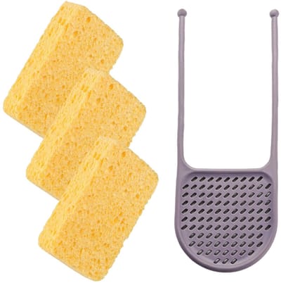 Dailygoods- Reinigeningssponzen Set van 3 - Verstelbare Sponshouder - Duurzaam - Hoog Absorptievermogen - Flexibele Houder - Ideaal voor Keuken - Sponzen