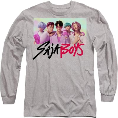 K-Pop Demon Hunters Unisex volwassen Saja Jongens Fotolijst T-shirt met lange mouwen (Heide Grijs)