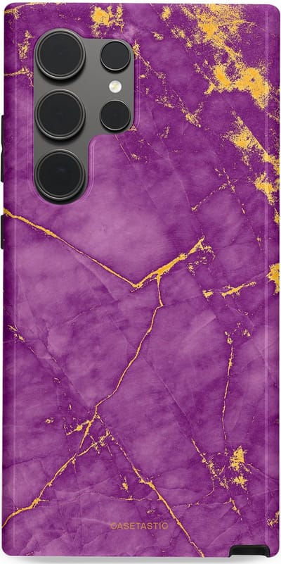 Casetastic hoesje geschikt voor Samsung Galaxy S24 Ultra - Dubbellaagse bescherming - Paarse Marmer - Fashion Case - Lavendel Goud