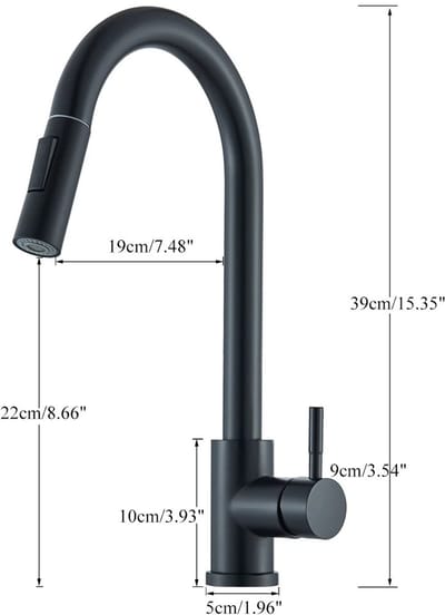 Allero keukenkraan - keukenkraan met uittrekbare uitloop - keukenkraan uittrekbaar - flexibel - Keukenkraan mat zwart - 39cm hoog