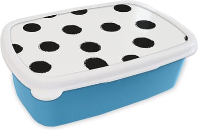 Broodtrommel Blauw - Lunchbox - Brooddoos - Stippen - Patroon - Zwart Wit - 18x12x6 cm - Kinderen - Jongen