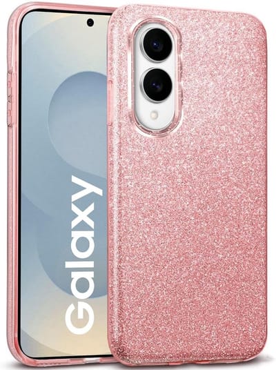 Casemania Hoesje Geschikt voor Samsung Galaxy S25 Edge - Roze - Casemania Glitter Back Cover