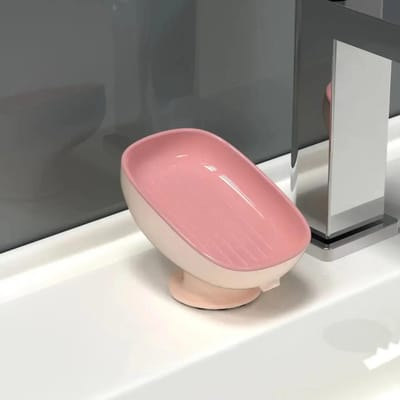 Super Zuignap Zeepbakje met afvoerwater Voor Badkamer Zeepbakje Keuken Spons Houder Zeepbakje Badkamerbenodigdheden roze