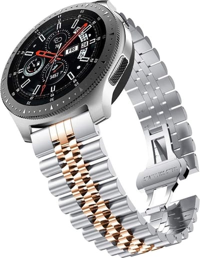 Stalen bandje - RVS - geschikt voor Samsung Galaxy Watch 7 / Watch FE / Watch 6 / Watch 6 Classic / Watch 5 / Watch 5 Pro / Watch 4 / Watch 4 Classic / Watch 3 41 mm / Watch 42 mm / Active / Active 2 - zilver-rosegoud