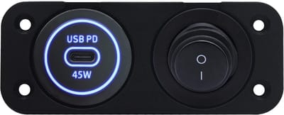 ProRide 12-24V USB C Autolader 1 Poort Inbouw - 45W - Tuimelschakelaar - Tweevoudig Paneel - Blauw