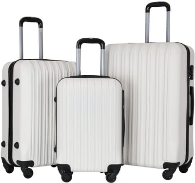 3-Delige Kofferset Wit – Harde ABS Trolleys met 360° Wielen en Cijferslot – Lichtgewicht Reiskoffers (S/M/L)