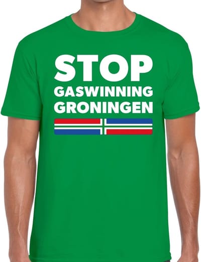 Groningen protest t-shirt STOP gaswinning Groningen groen voor heren - Grunnen shirt voor heren S
