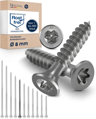 Houtschroeven Roestvrij - Metaalschroeven Torx - Duurzame Verbindingen - V2A Roestvrij Staal - 8x140 mm 200 Stuks - Zilverkleurig
