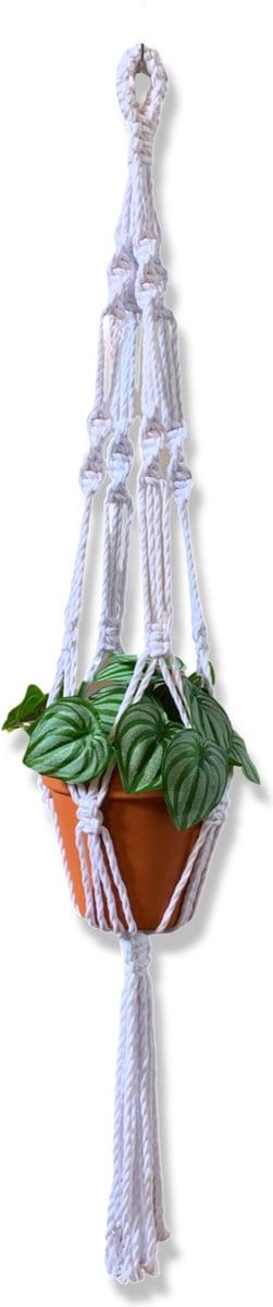 Plantenhanger 'Punky' Wit - 100 cm lang - Katoenkoord - Geschikt voor Pot met Diameter t/m 25 cm - Handgemaakt in ons Macramé Atelier - Prijs per Stuk - Let op: Exclusief Pot - Inclusief Verzendkosten
