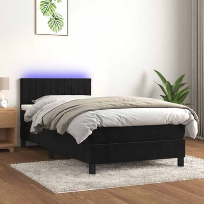 vidaXL - Boxspring - met - matras - en - LED - fluweel - zwart - 80x200 - cm