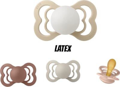 Bibs Supreme Latex fopspeen 0-6 maand 4 stuks Blush,Woodchuck,Sand en Vanilla Night Glow maat 1