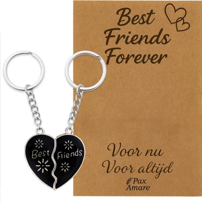 BFF Sleutelhanger voor 2 'Best Friends Forever' - Magnetisch Hartje - VERANDERT VAN KLEUR! - Sleutelhangers op Cadeau Kaartje - Zilverkleurig - Vriendschap Symbool - Pax Amare