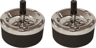 Bookwill Draaiasbak - 2x stuks - zwart met chroom - 13 cm - metaal - rond - drukasbak - Terrasasbak - Stormasbak