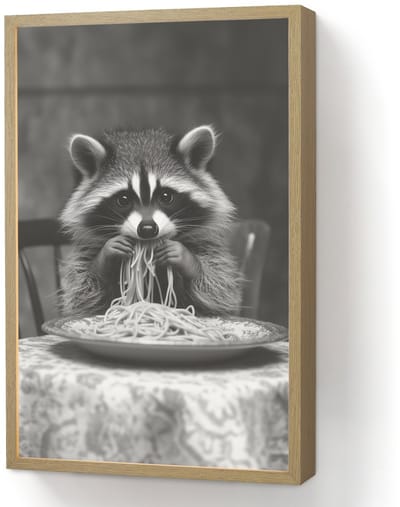 Wandlamp 40x60 cm - Oplaadbaar - Wasbeer - Cute - Pasta - Tafelkleed - Zwart - Wit - Wandlampen binnen woonkamer - Slaapkamer lamp - Decoratieve nachtlamp - Vloerlamp draadloos