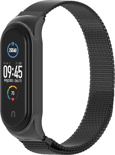 Milanees bandje met case - geschikt voor Xiaomi Mi Band 3/ Mi Band 4 / Mi Band 5 - zwart