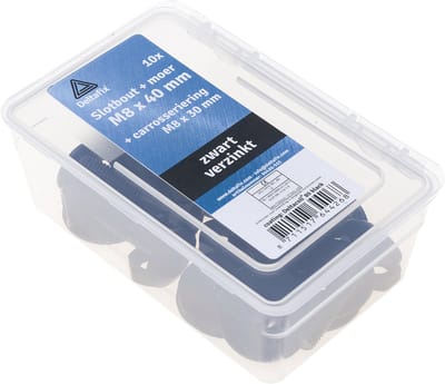 Deltafix slotbout M8 x 40 mm - zwart gecoat - verzinkt - met moer, ring en carrosseriering - 10 stuks