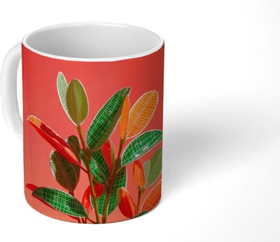 Mok - Koffiemok - Bladeren - Nerven - Oranje - Structuur - Mokken - 350 ML - Beker - Koffiemokken - Theemok