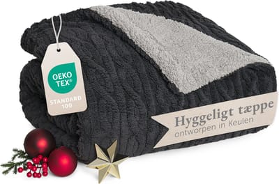 Blumtal Fleece Deken - Kabelgebreide look - 130x150 cm - Oeko-TEX gecertificeerd - Microvezel Fleece Deken - Zachte Sherpa Binnenkant - Antraciet en Grijs