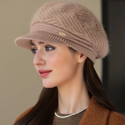 Dames Wintermuts Eenvoudig Lijnontwerp Pluche Bontgevoerde Pet Voor Dames Casual Konijnenbontmix Streetwear Gebreide Muts brown