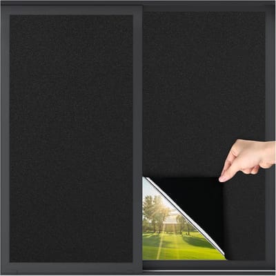 MDUG Zwarte matte raamfolie - Zwart - 17.5" x 39.3" - Verduisterende en warmte-isolerende matte privacyfolie voor glas - Verduisterende raamfolie voor overdag - Elektrostatische adsorptie voor zonwering en afscherming