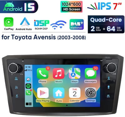 Junsun Android 15 Autoradio Geschikt Voor Toyota Avensis 2003-2008 - Draadloze CarPlay & Andriod Auto - Bluetooth - GPS-navigatiesysteem - 7 Inch TouchScreen - WiFi - RDS - FM - Stuurwielbediening - 2+64GB