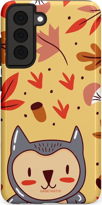 Casetastic hoesje geschikt voor Samsung Galaxy S21 FE 5G - Dubbellaagse bescherming - Uil in het woud - Fashion Case - Goud Terracotta Zand Rood