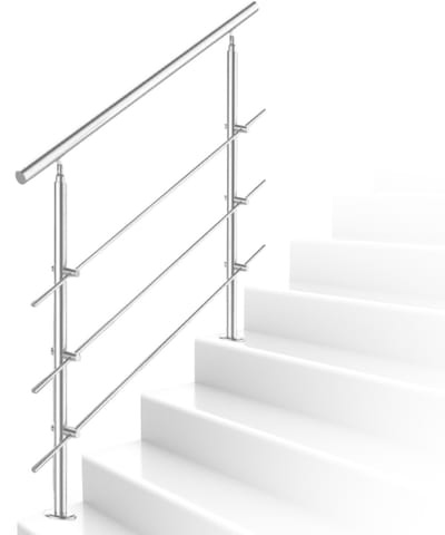 Trapleuning 160 cm met 3 dwarsbalken roestvrijstalen leuning zilverkleurig Eenvoudig te installeren set geschikt voor alle trappen