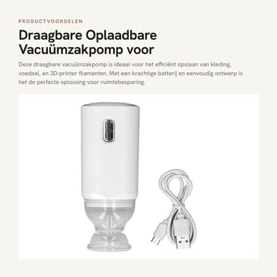 Dailygoods- Vacuümzakpomp Automatisch - Draagbare Oplaadbare Pomp - Ruimtebesparende Zakken - Vacuümopslagzakken - Krachtige Zuigkracht - Lithium Ionbatterij 400 mAh - Vacuümpomp