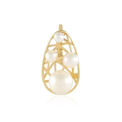 Cavill - Zilveren Hanger - 925 Sterling Zilver Verguld - Witte Zoetwaterkweekparel Rond 3-8 mm - Elegant Druppelvormig Parelsieraad Dames