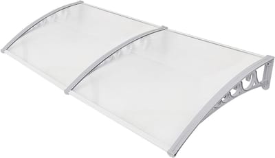 Homewell Voordak voor huisdeur 100 x 300 cm Wit, Modern overkapping huisdeur van PC-holle plaat, PP-kunststof frame en aluminium voorstang, zonne- en regenbescherming (100 * 300 cm, Wit)