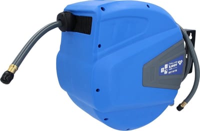 Slanghaspel - Perslucht oproller - Werkplaats organiseren - Automatische oprolfunctie - 15 meter - Blauw