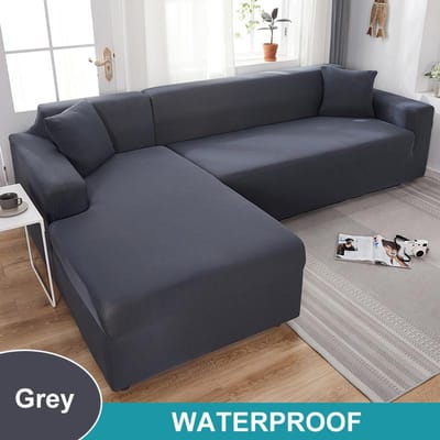 Waterdichte bankhoes 1/2/3/4-zits bankhoes voor woonkamer Elastisch effen L-vormige hoekbankhoes voor slaapbank fauteuil 1 Seater 90-140cm gray