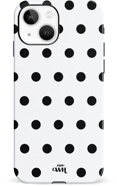 xoxo Wildhearts Polka Dots (Wit) - Double Layer - Hoesje geschikt voor iPhone 13 hoesje - Hard case met stippen patroon - Beschermhoes - shockproof case - Stippatroon - Wit / Zwart