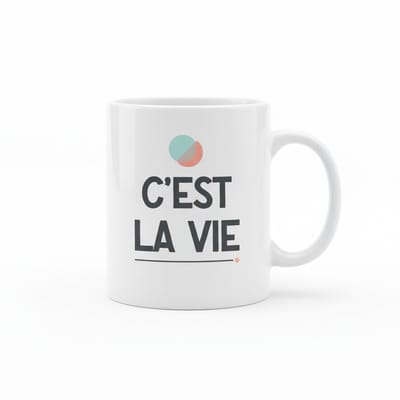 C’est La Vie Quote Koffiemok 330 ml – Minimalistische Keramische Mok met Franse Tekst voor Dagelijkse Inspiratie