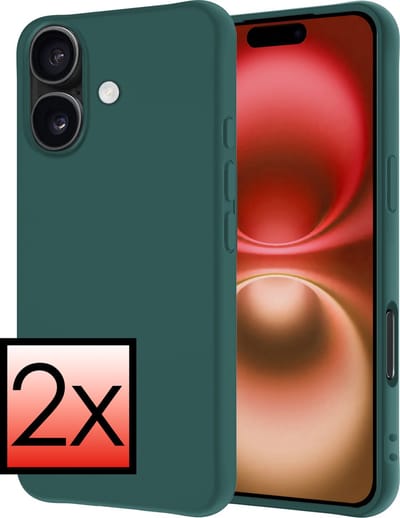 Hoesje - 2 Stuks - Geschikt voor Apple iPhone 16 - Sterk & Shockproof - Case Siliconen - Back Cover - Telefoon Hoes - Donkergroen