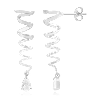 Cavill - Zilveren Oorbellen - Geplatineerd 925 Sterling Zilver - 2 Cambodjaanse Peervormige Zirkonen 1,165 ct - Spiraalvormig Modern Design