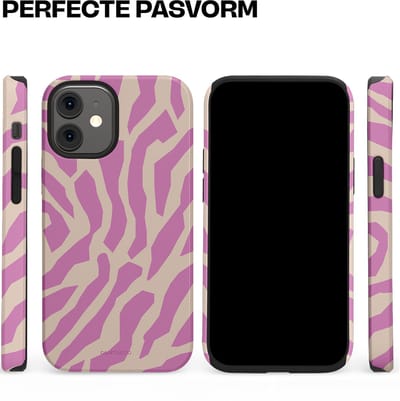 Casetastic hoesje geschikt voor Apple iPhone 12 Mini - Dubbellaagse bescherming - Zebra Roze Magenta Flow - Fashion Case - Lila Zand