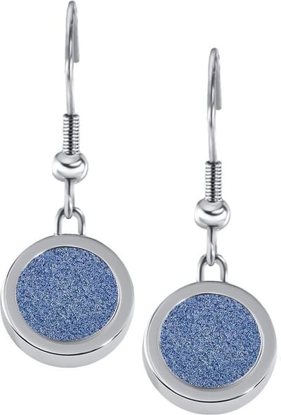 Quiges RVS Schroefsysteem Oorhangers Oorbellen Zilverkleurig met Verwisselbare Glitter Blauw Mini Munt Set - ECOS101