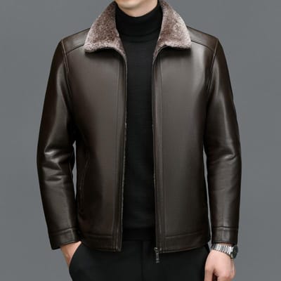Leren jas van papa Heren Verdikte donsjas Leren jas Jas 4XL black